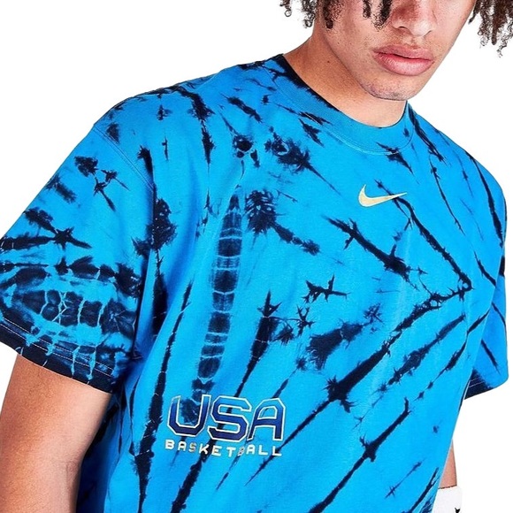 Nike Tie Dye Blue Gold Graphic T-Shirt Swoosh Logo USA Basketball Tee - Picture 3 of 11
